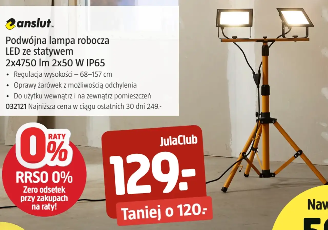 Podwójna lampa robocza LED ze statywem Anslut 2x4750 lm 2x50 W IP65