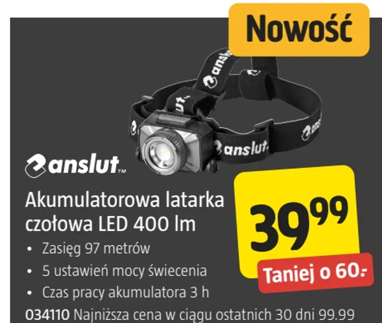 Anslut Akumulatorowa latarka czołowa LED 400 lm