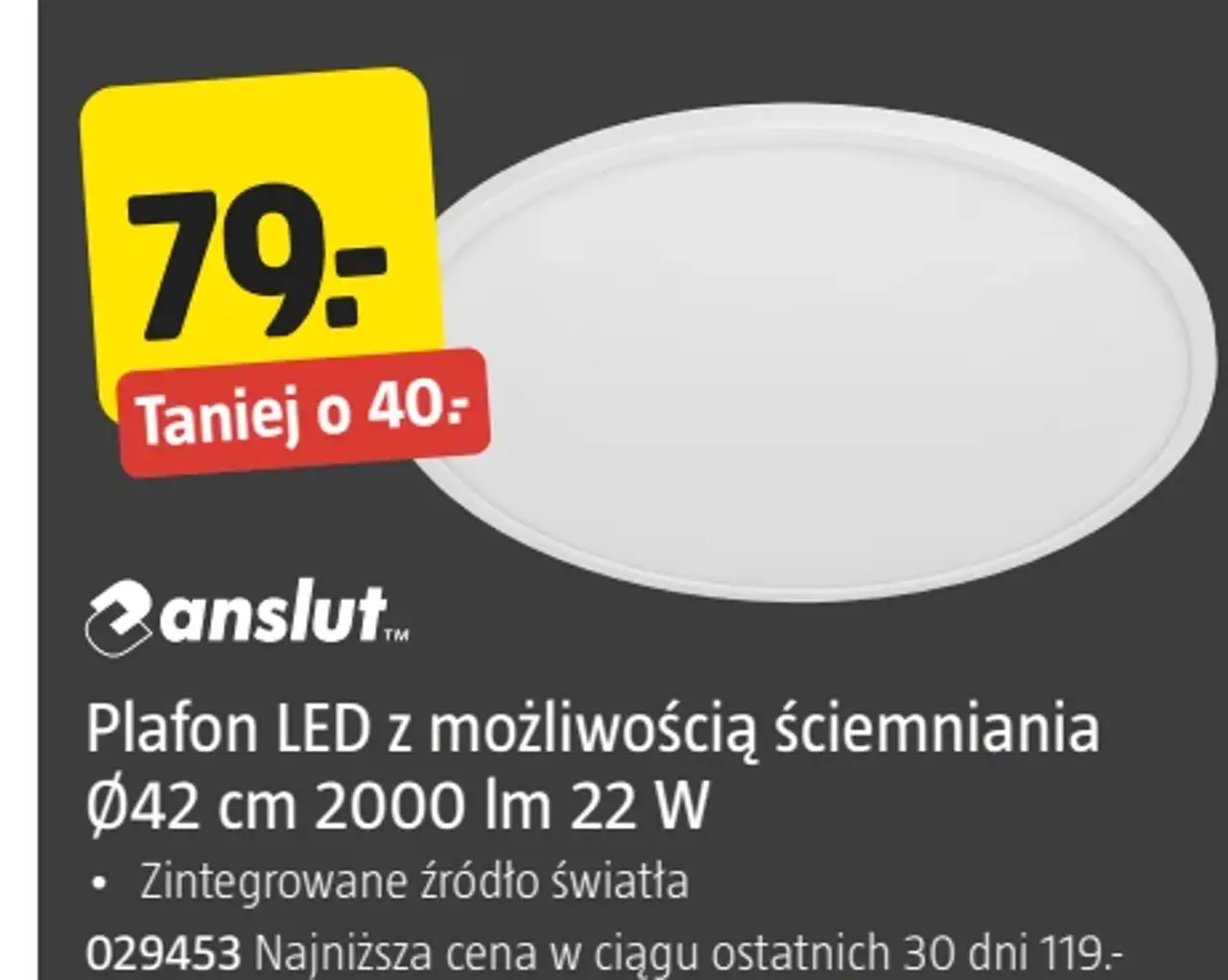 Anslut Plafon LED z możliwością ściemniania Ø42 cm 2000 lm 22 W