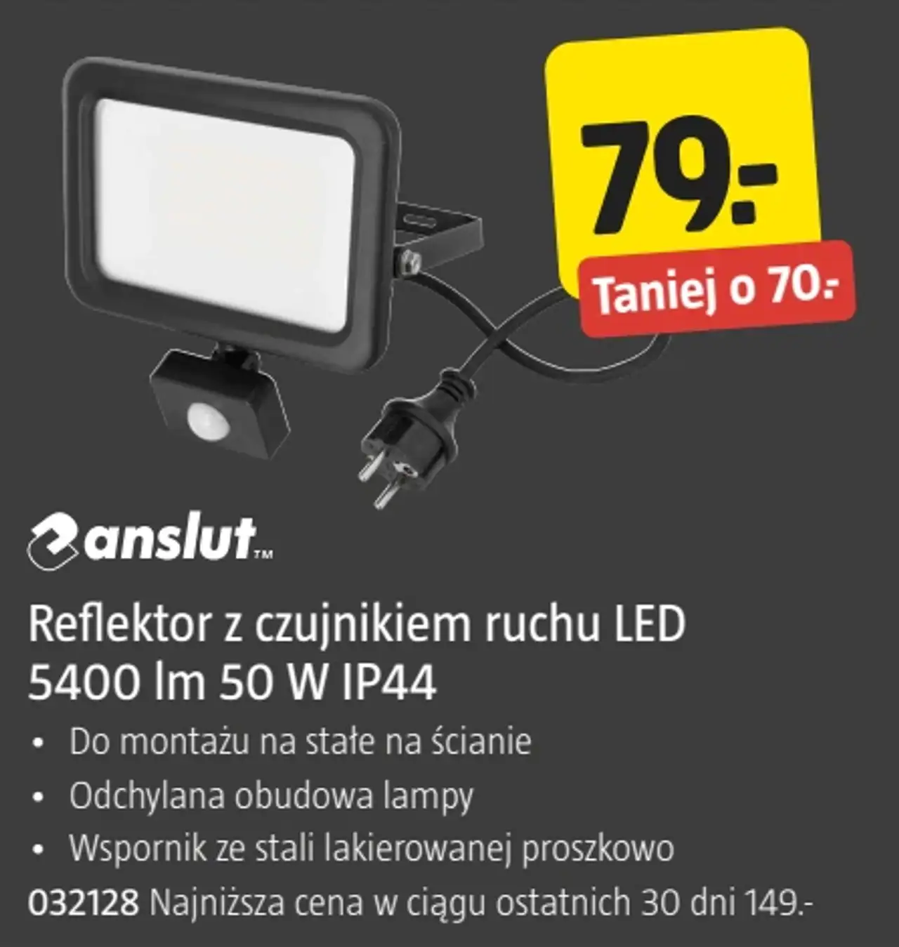 Reflektor z czujnikiem ruchu LED 5400 lm 50 W IP44 Anslut
