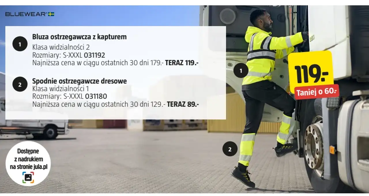 Bluza ostrzegawcza z kapturem / Spodnie ostrzegawcze dresowe Bluewear