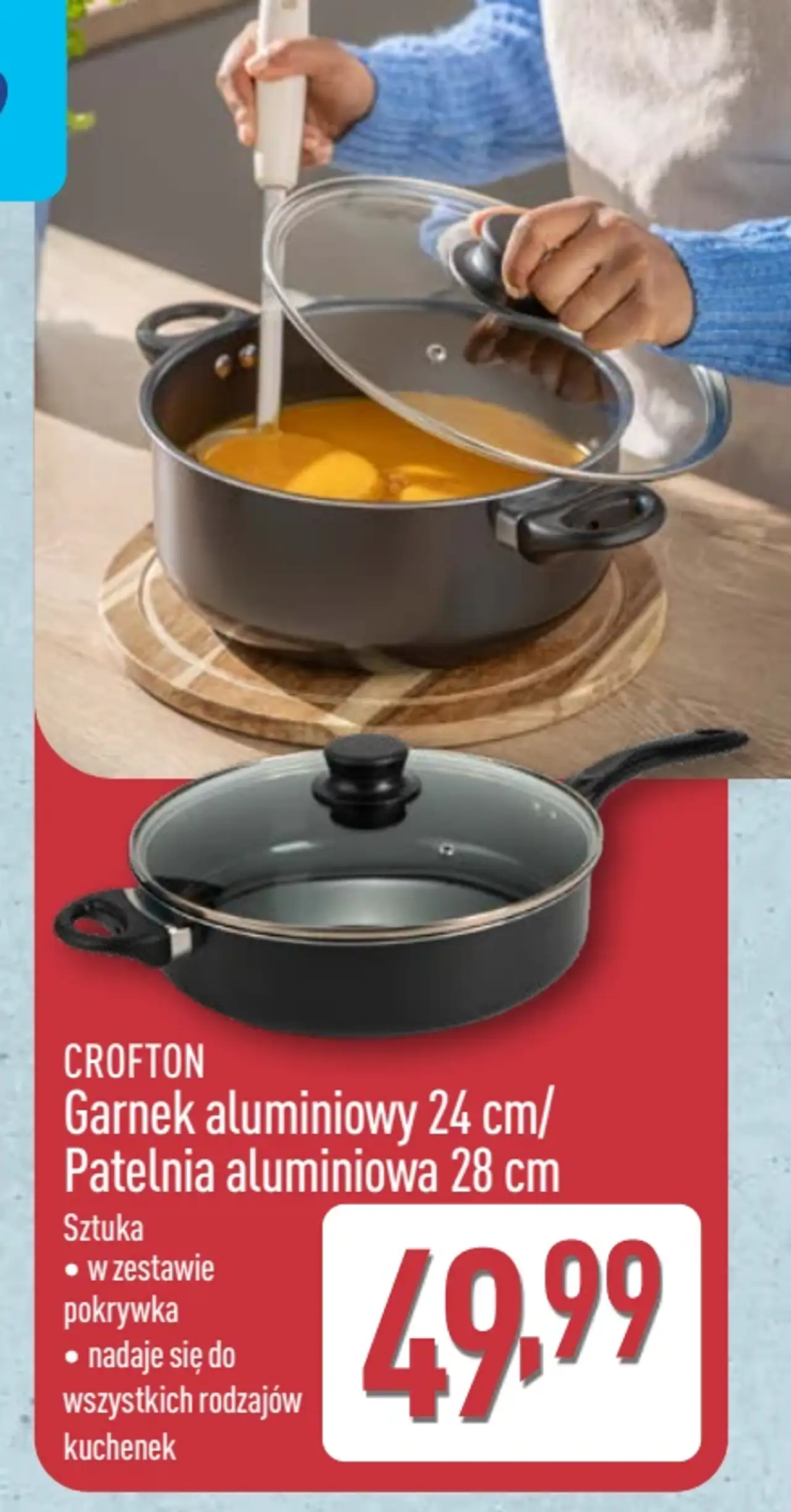 Crofton Garnek aluminiowy 24 cm/ Patelnia aluminiowa 28 cm