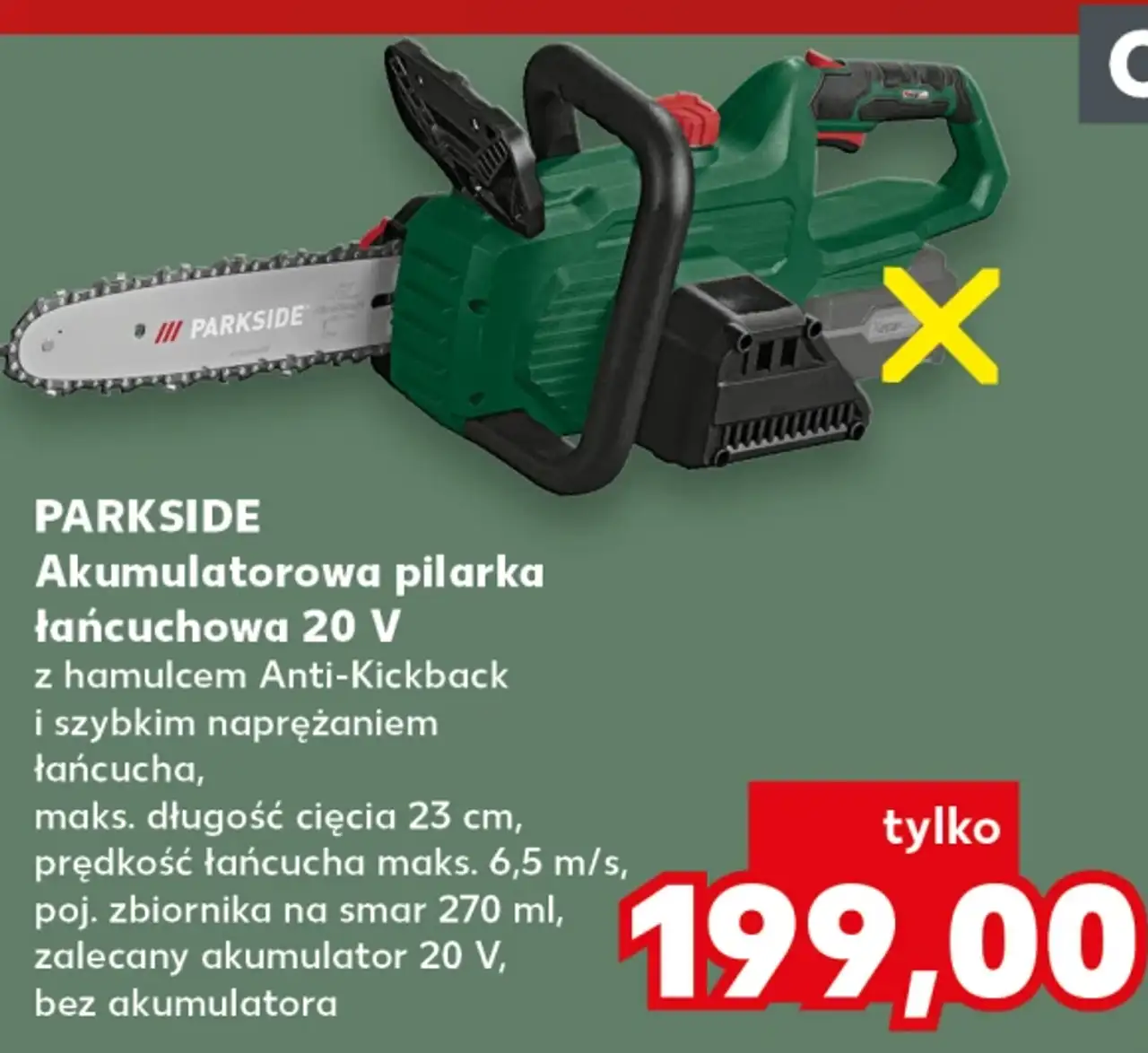 Parkside Akumulatorowa pilarka łańcuchowa 20 V