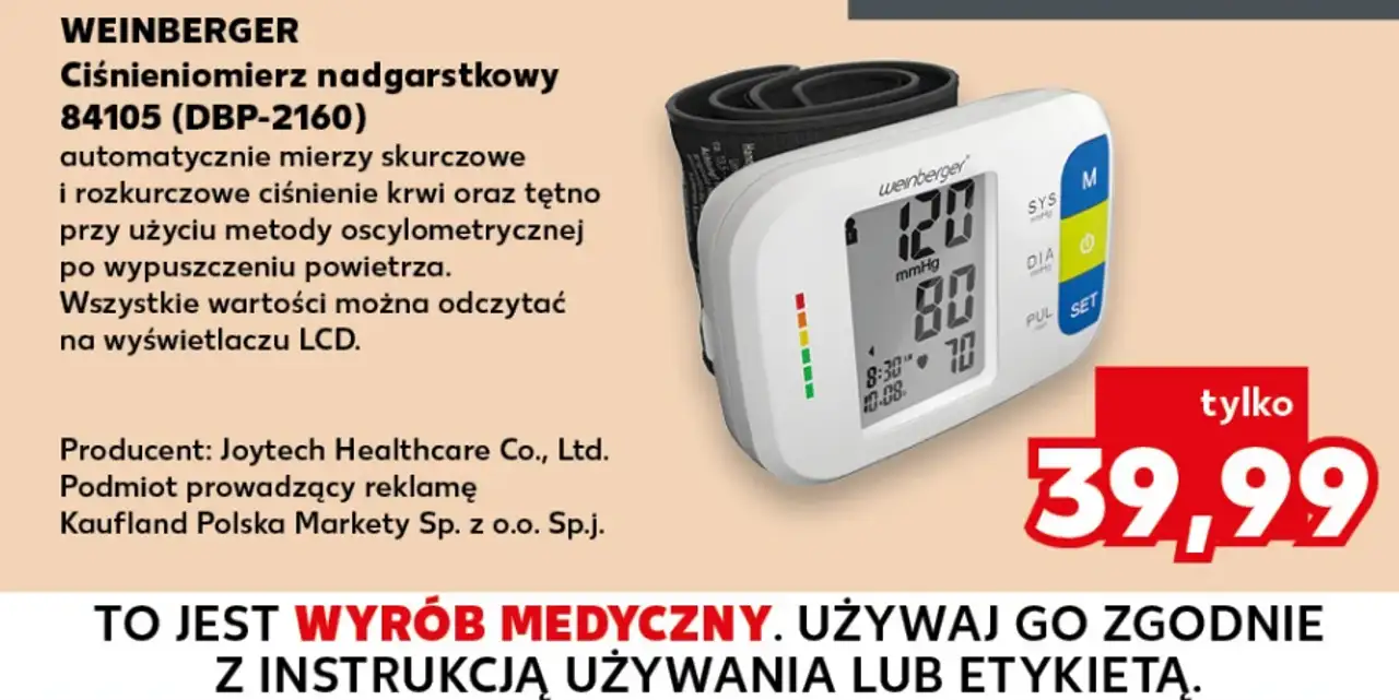 Weinberger Ciśnieniomierz nadgarstkowy 84105 (DBP-2160)