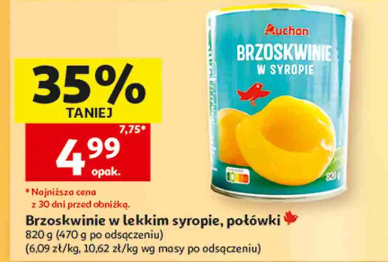 Brzoskwinie w lekkim syropie, połówki Auchan