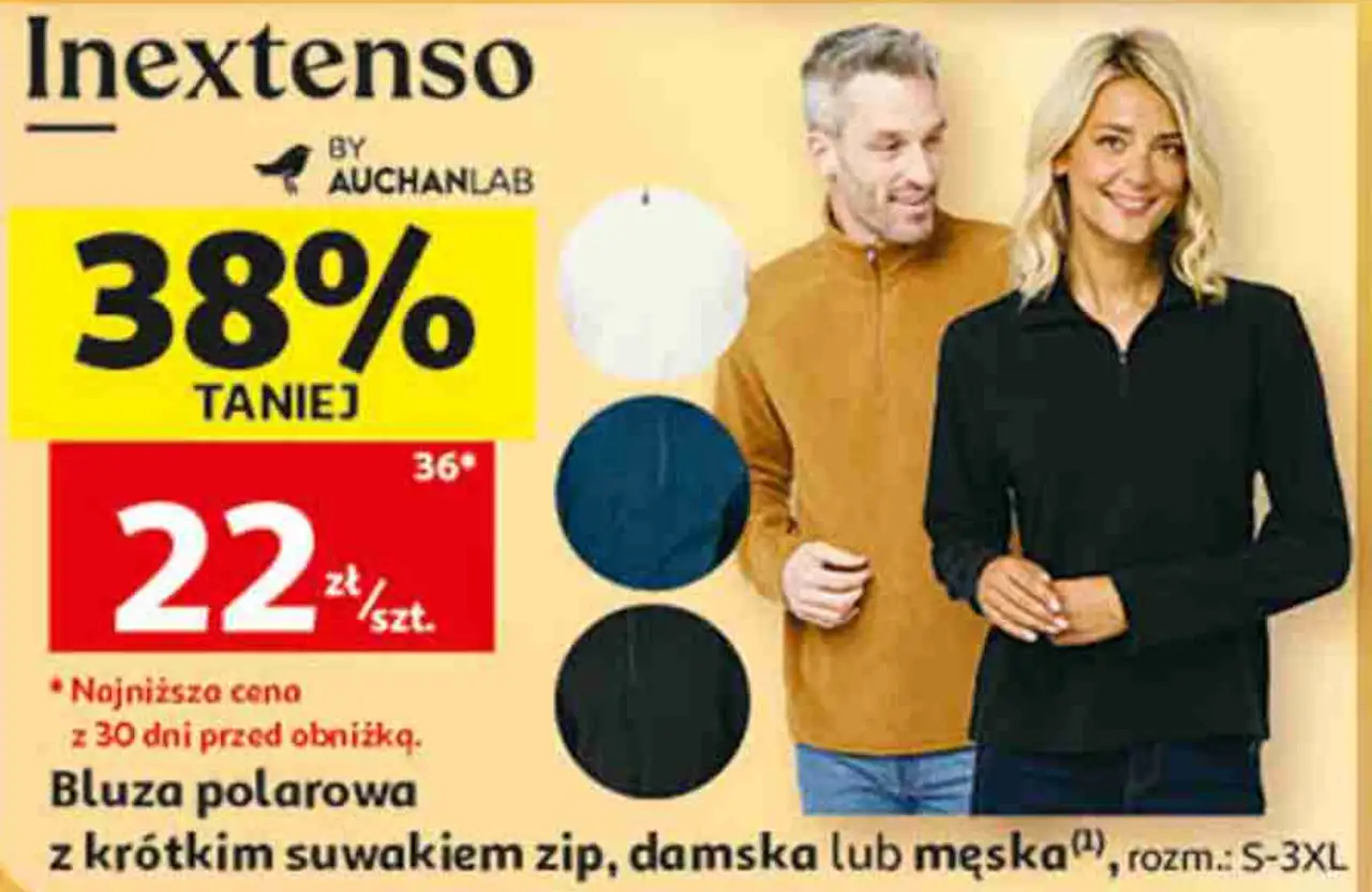 Bluza polarowa z krótkim suwakiem zip, damska lub męska Inextenso