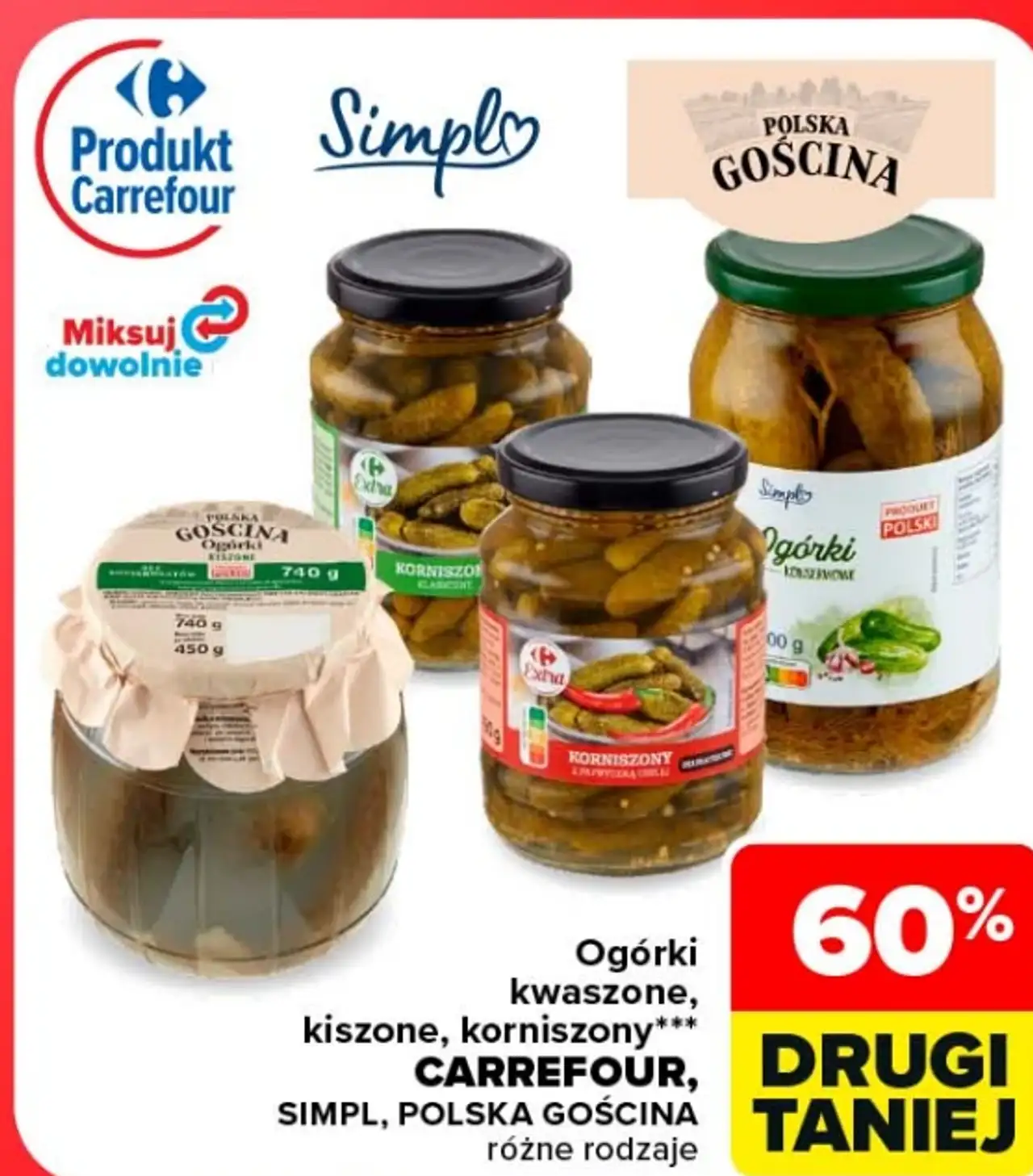 Ogórki kwaszone, kiszone, korniszony CARREFOUR, SIMPL, POLSKA GOŚCINA