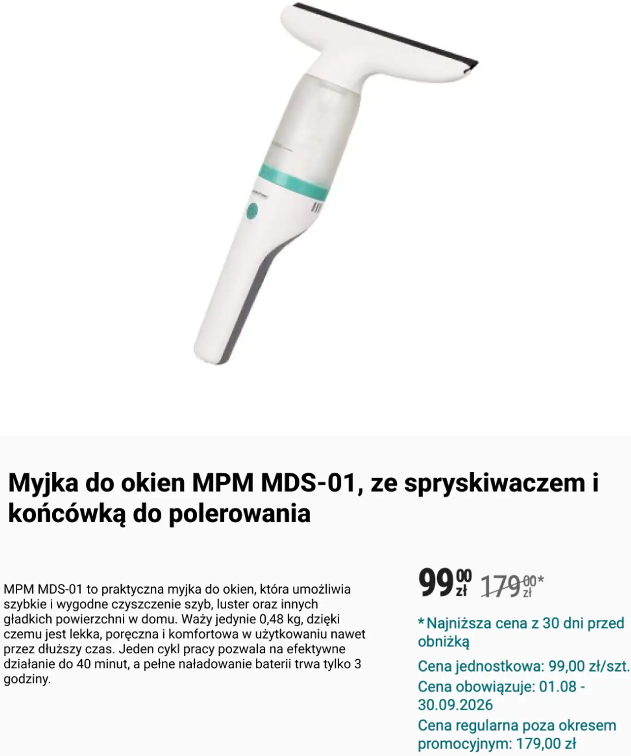Myjka do okien MPM MDS-01, ze spryskiwaczem i końcówką do polerowania
