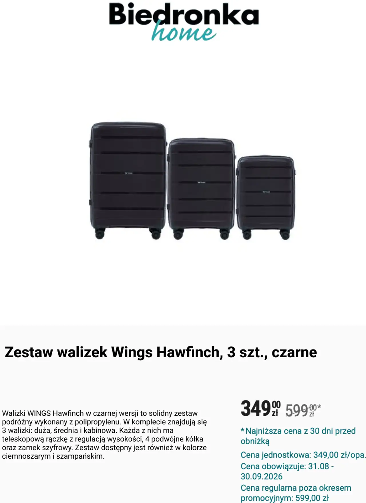 Zestaw walizek Wings Hawfinch, 3 szt., czarne