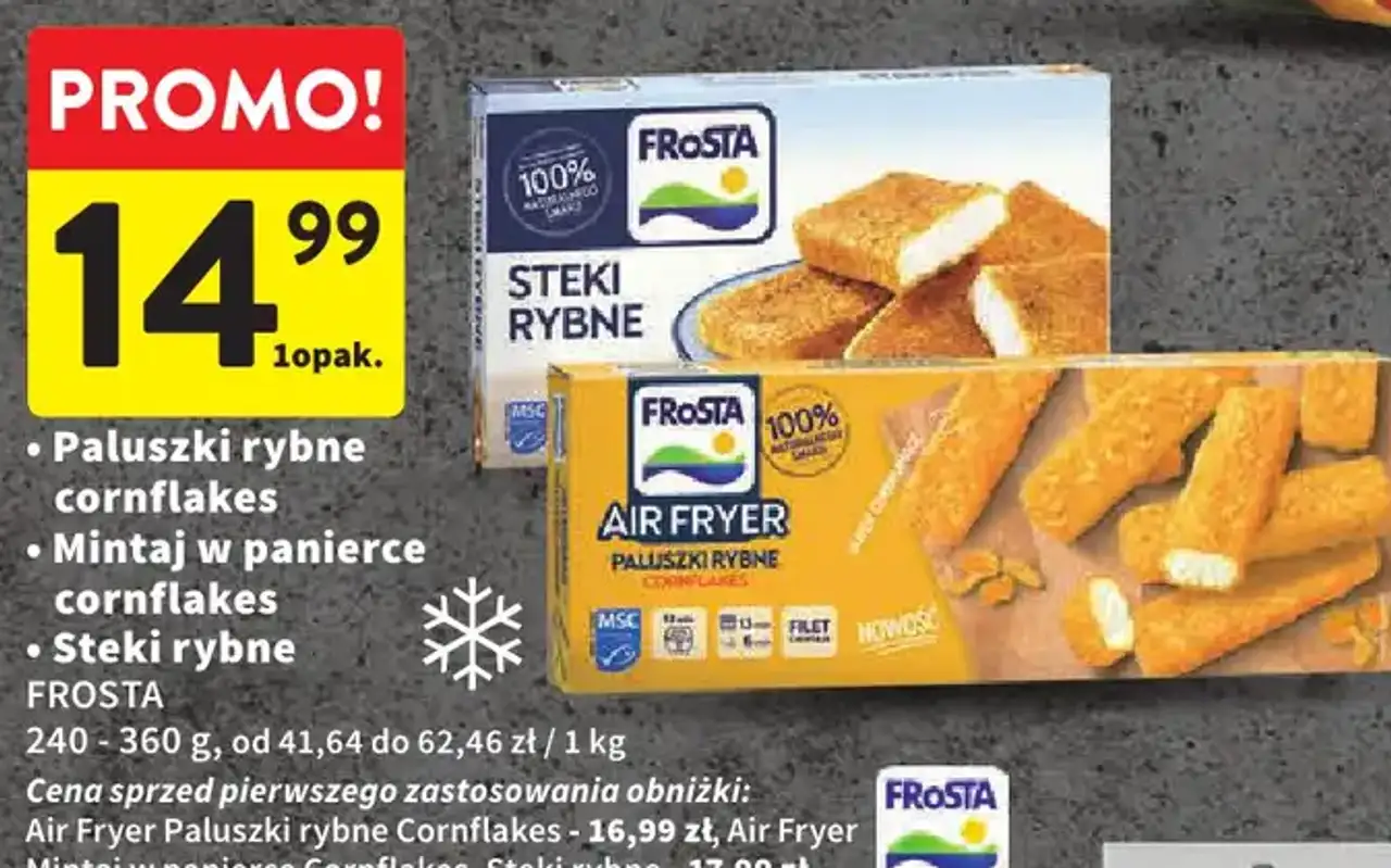 Paluszki rybne cornflakes, Mintaj w panierce cornflakes, Steki rybne Frosta