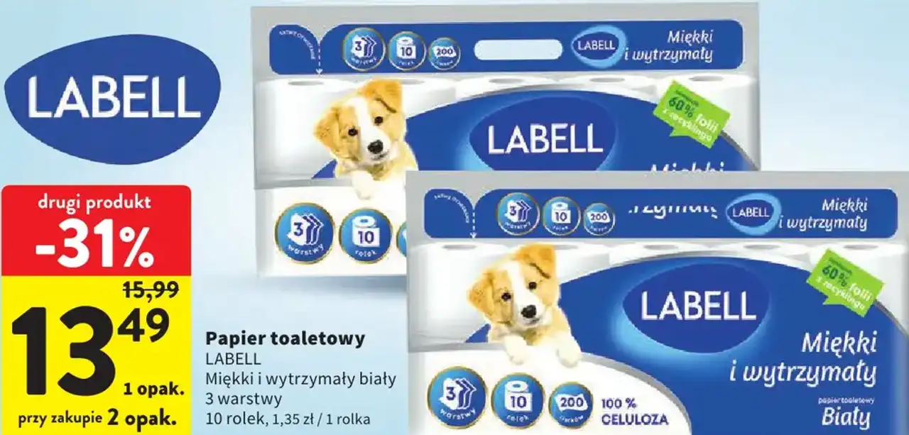 Papier toaletowy LABELL Miękki i wytrzymały biały 3 warstwy