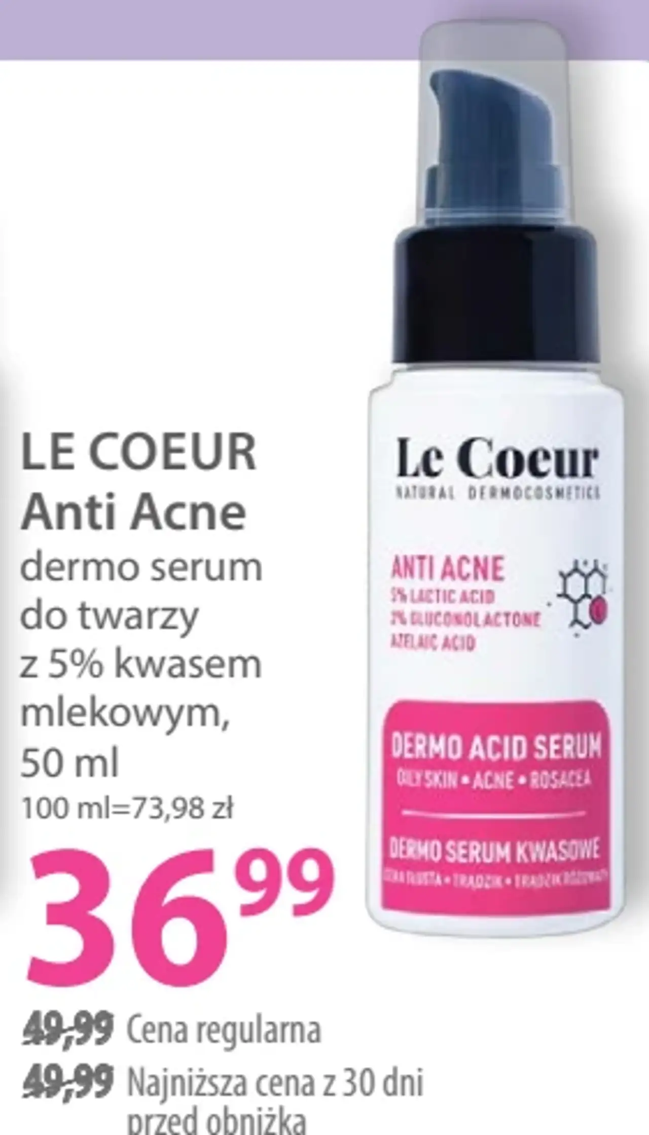 LE COEUR Anti Acne dermo serum do twarzy z 5% kwasem mlekowym