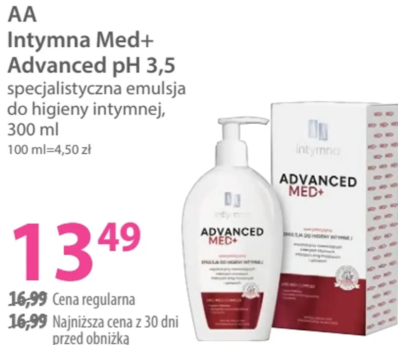AA Intymna Med+ Advanced pH 3,5 specjalistyczna emulsja do higieny intymnej, 300 ml