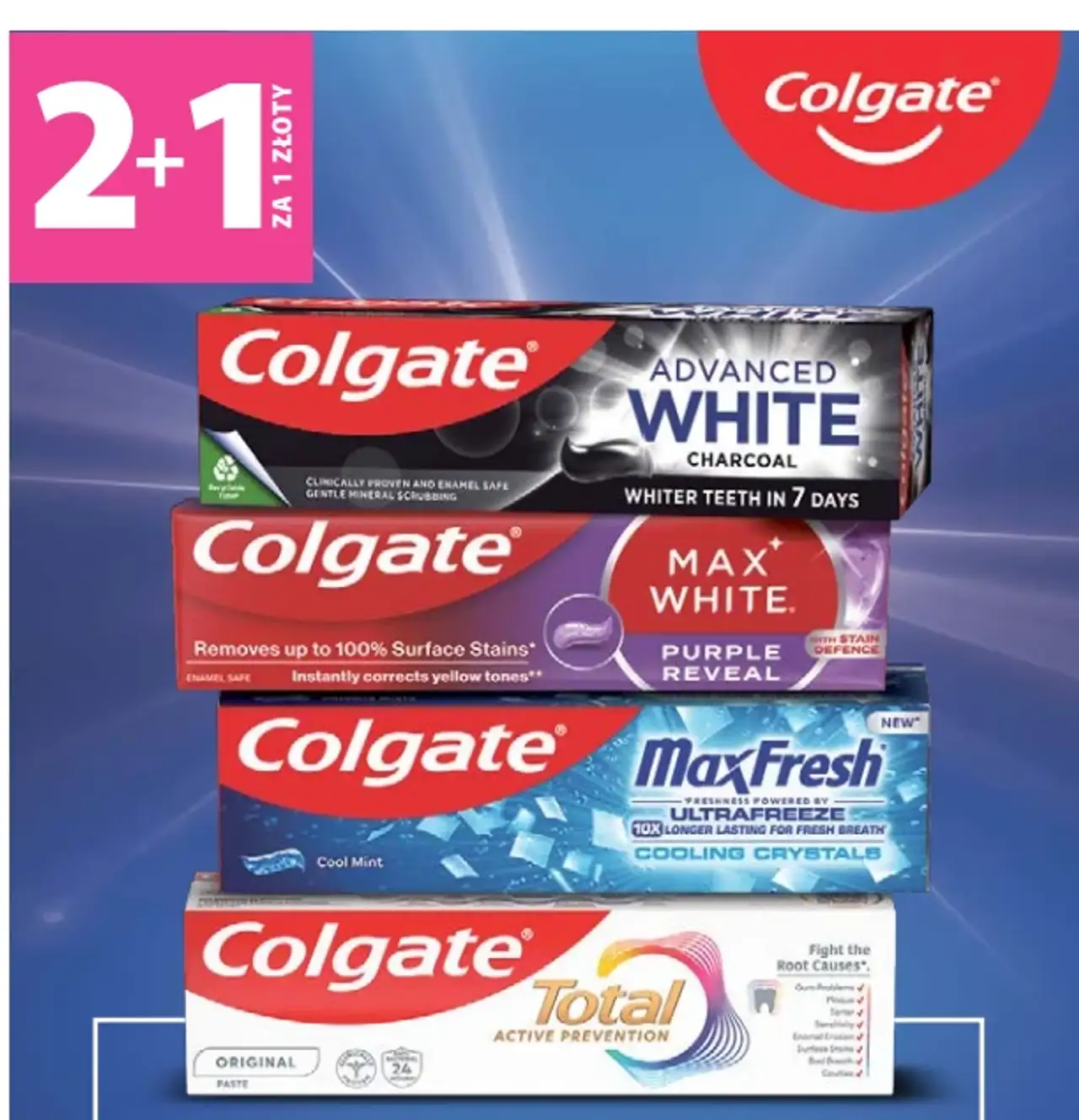 Pasty do zębów Colgate (Advanced White, Max White, MaxFresh, Total)