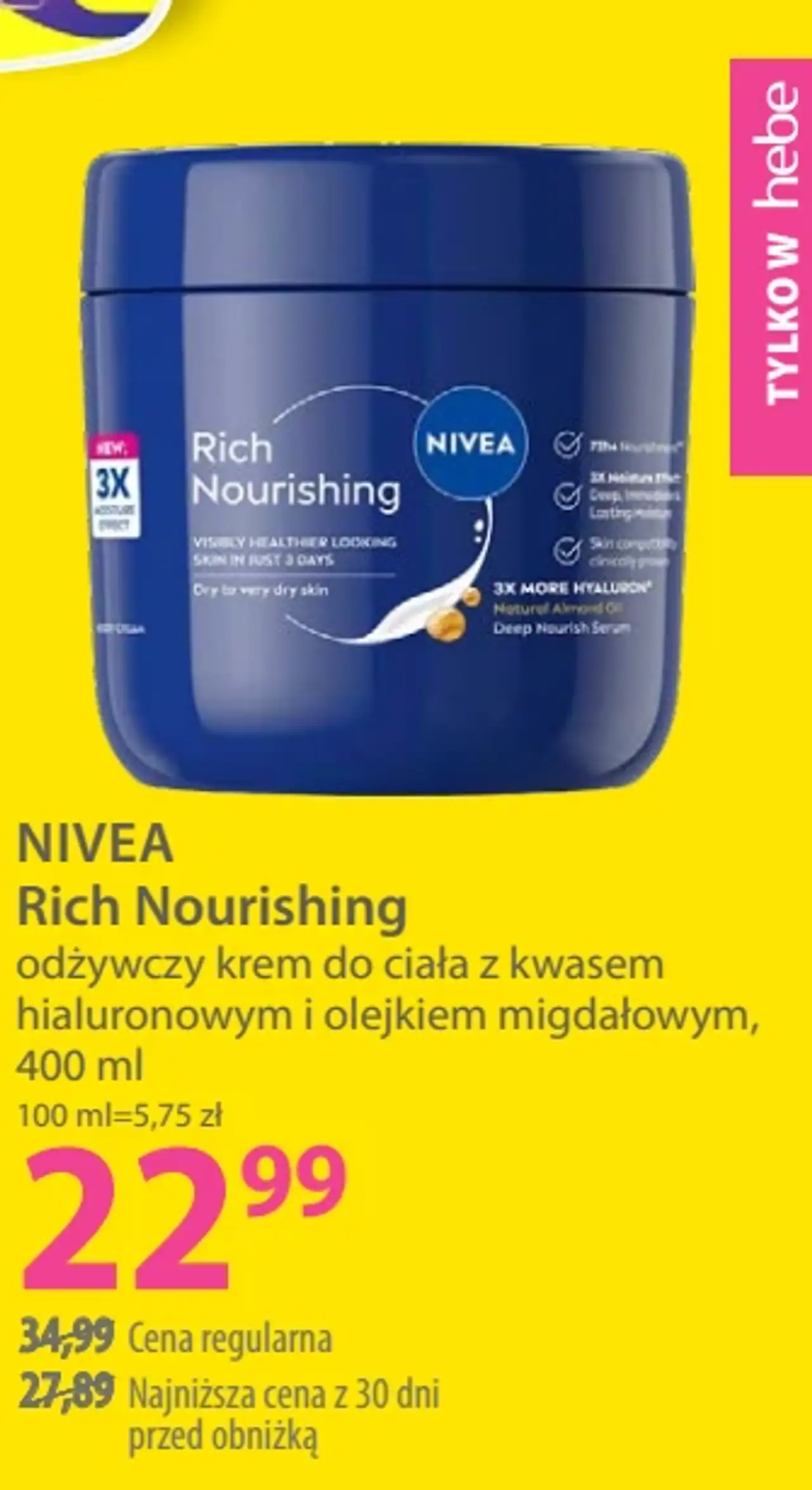 NIVEA Rich Nourishing odżywczy krem do ciała z kwasem hialuronowym i olejkiem migdałowym