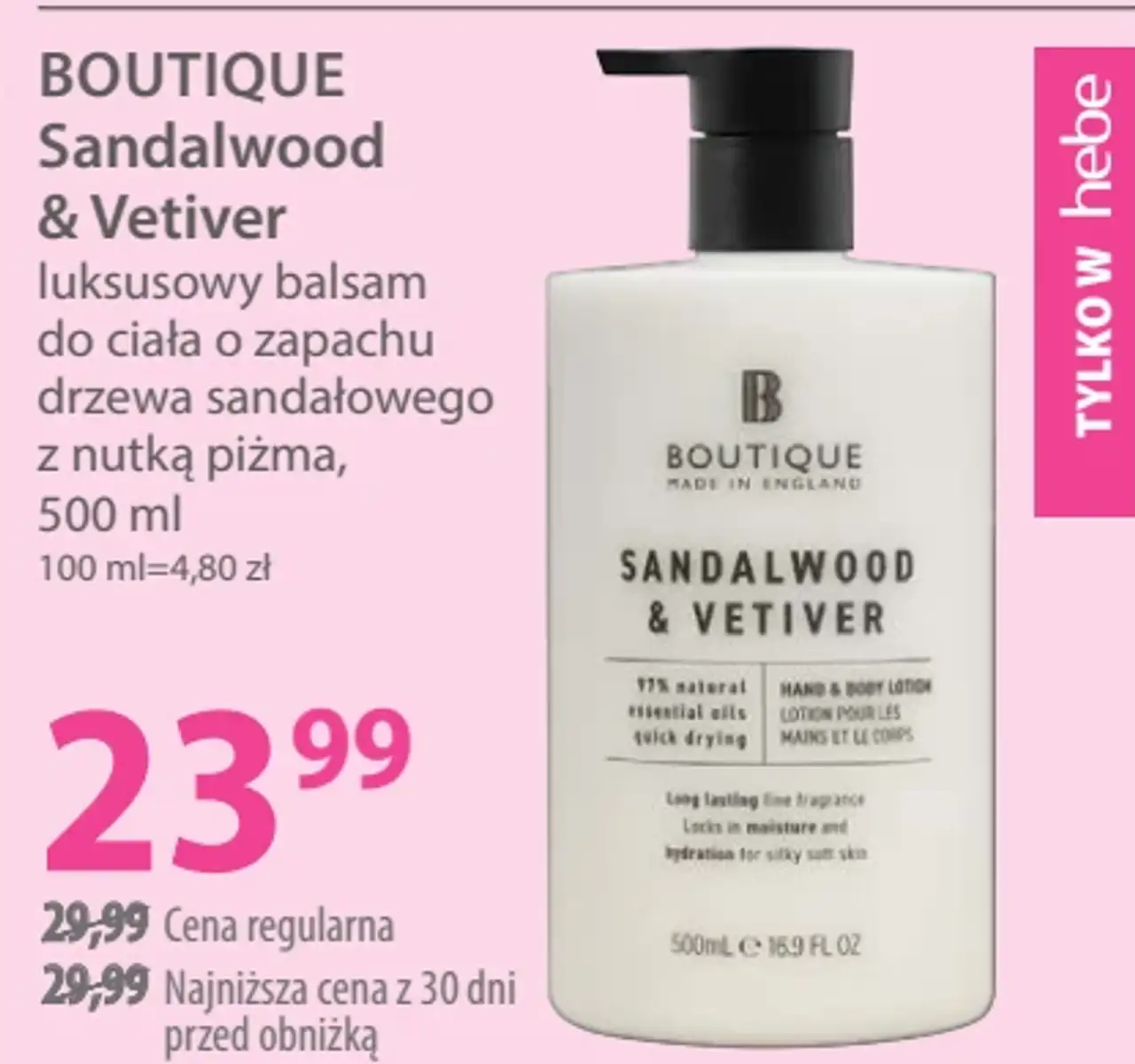 BOUTIQUE Sandalwood & Vetiver luksusowy balsam do ciała, 500 ml