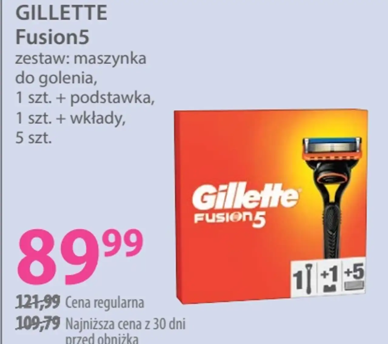 GILLETTE Fusion5 zestaw: maszynka do golenia + podstawka + wkłady