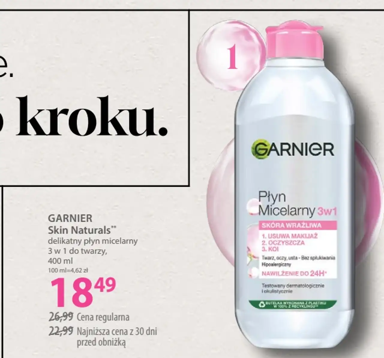 GARNIER Skin Naturals delikatny płyn micelarny 3 w 1 do twarzy