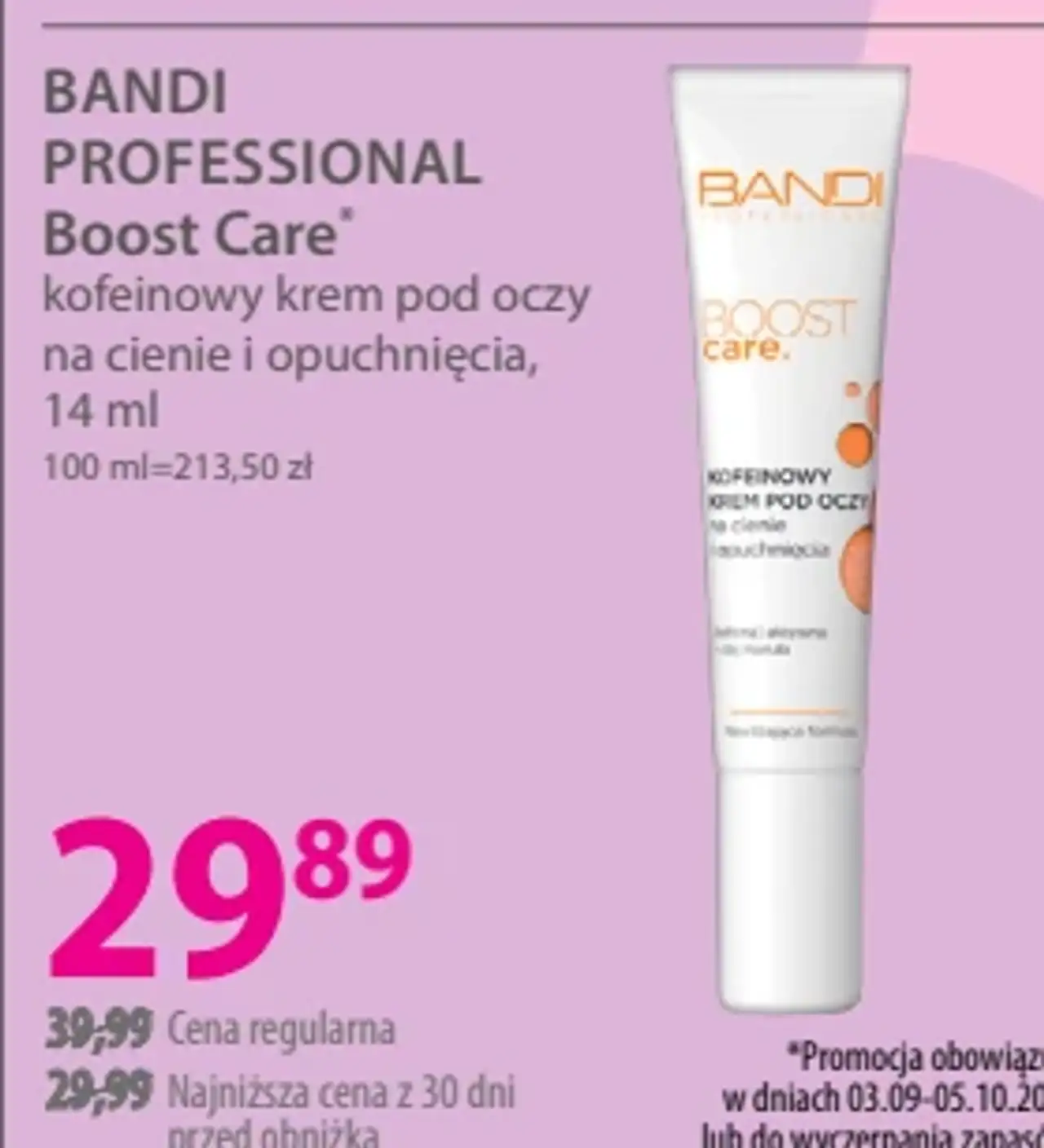 Bandi Professional Boost Care Kofeinowy krem pod oczy na cienie i opuchnięcia