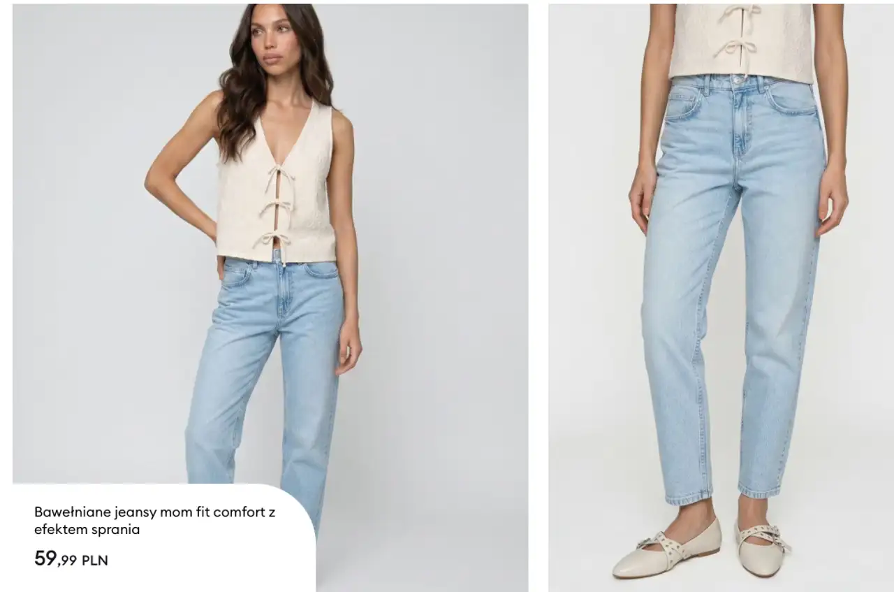 Bawełniane jeansy mom fit comfort z efektem sprania Sinsay