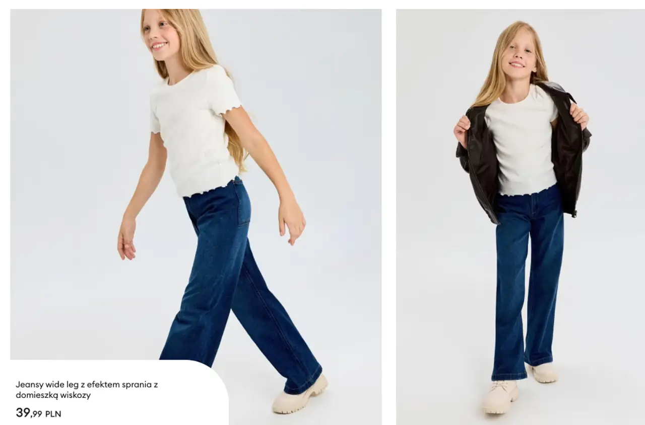Jeansy wide leg z efektem sprania z domieszką wiskozy Sinsay