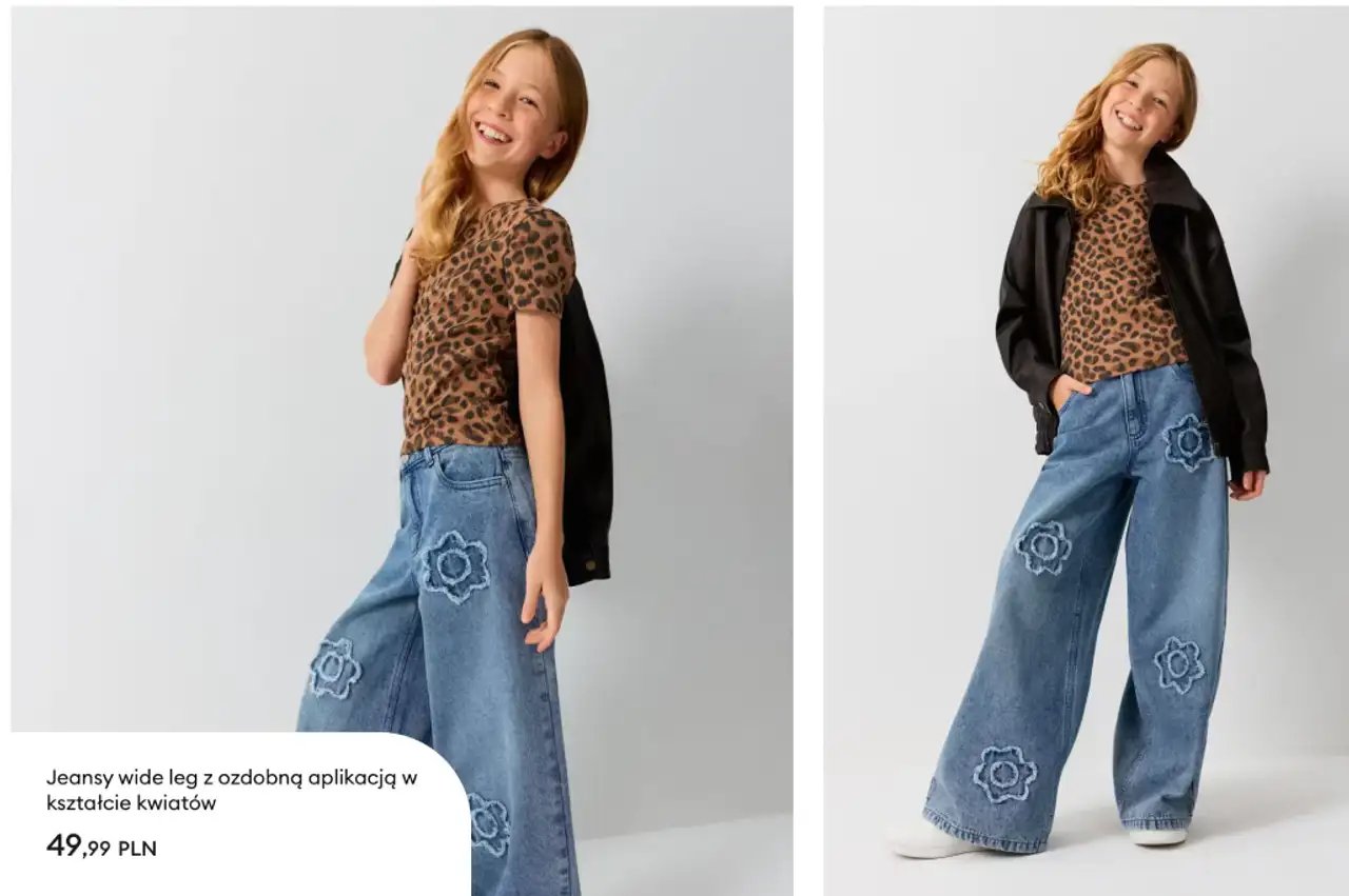 Jeansy wide leg z ozdobną aplikacją w kształcie kwiatów Sinsay