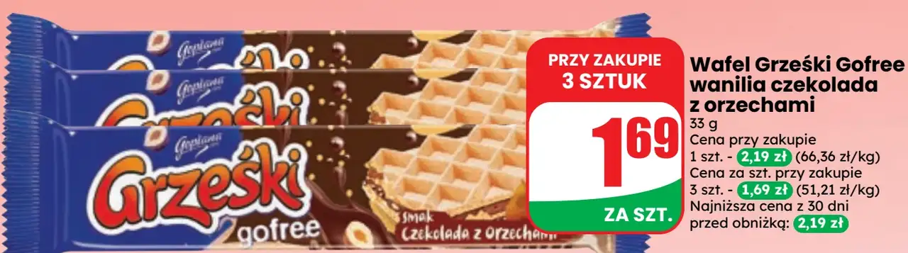 Wafel Grześki Gofree wanilia czekolada z orzechami