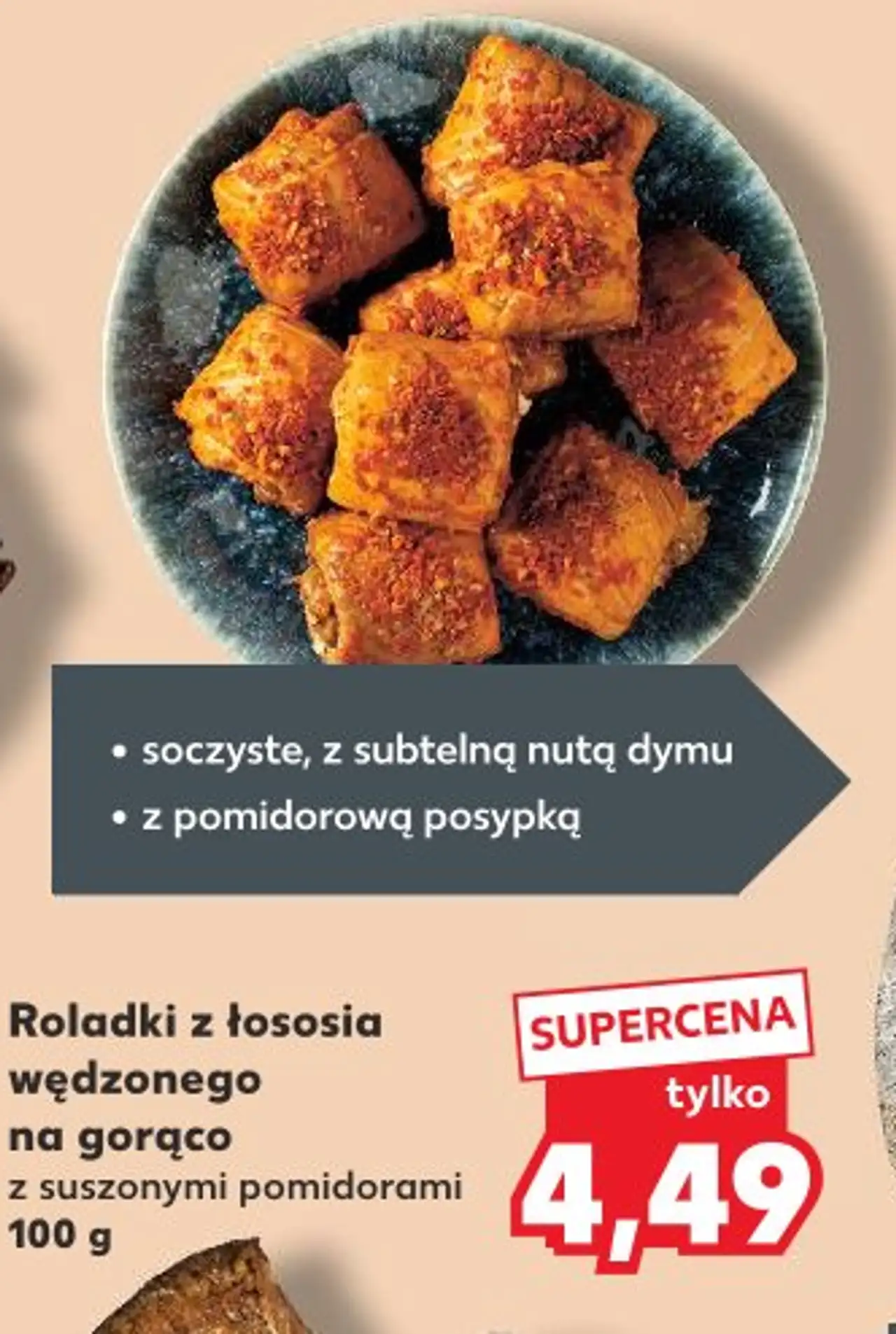 Roladki z łososia wędzonego na gorąco z suszonymi pomidorami