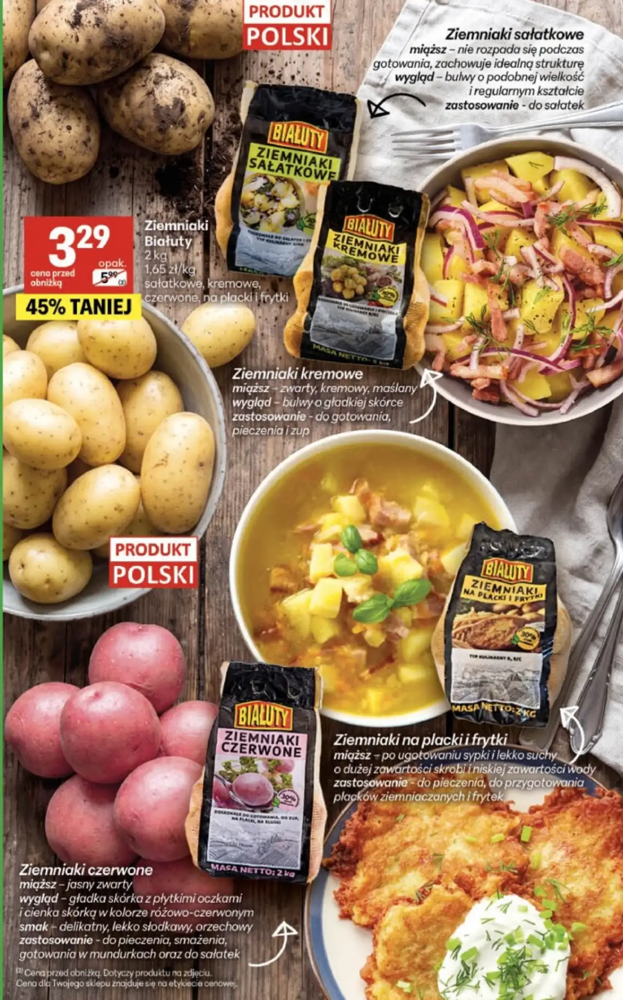 Ziemniaki Białuty sałatkowe, kremowe, czerwone, na placki i frytki