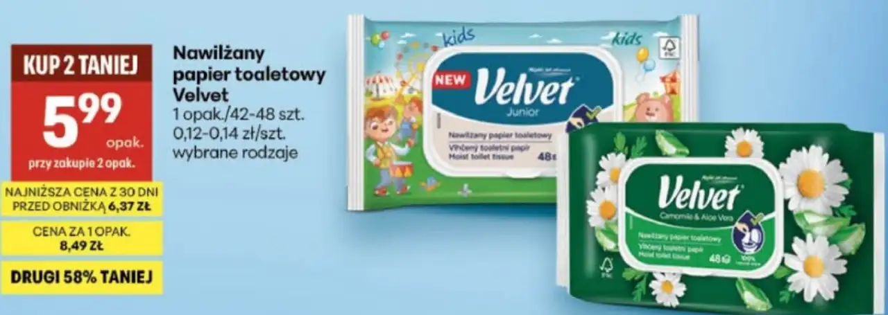 Nawilżany papier toaletowy Velvet