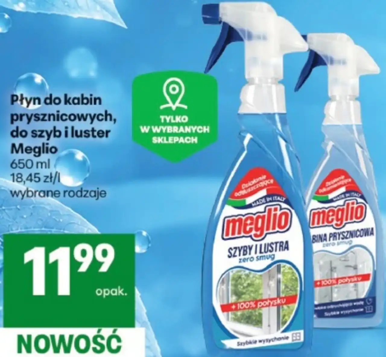 Płyn do kabin prysznicowych, do szyb i luster Meglio