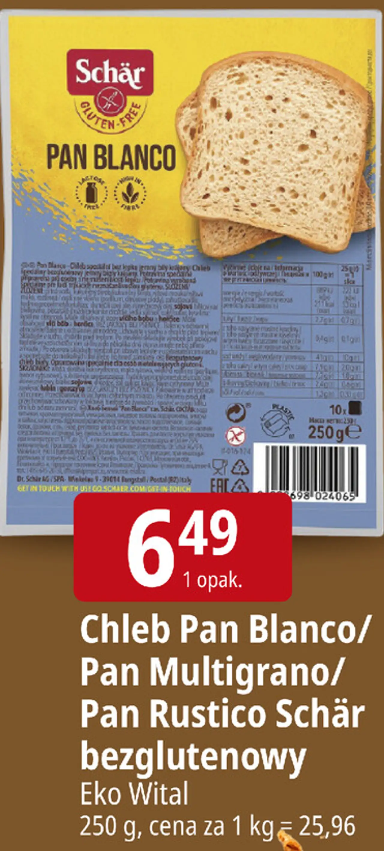 Chleb Pan Blanco/ Pan Multigrano/ Pan Rustico Schär bezglutenowy