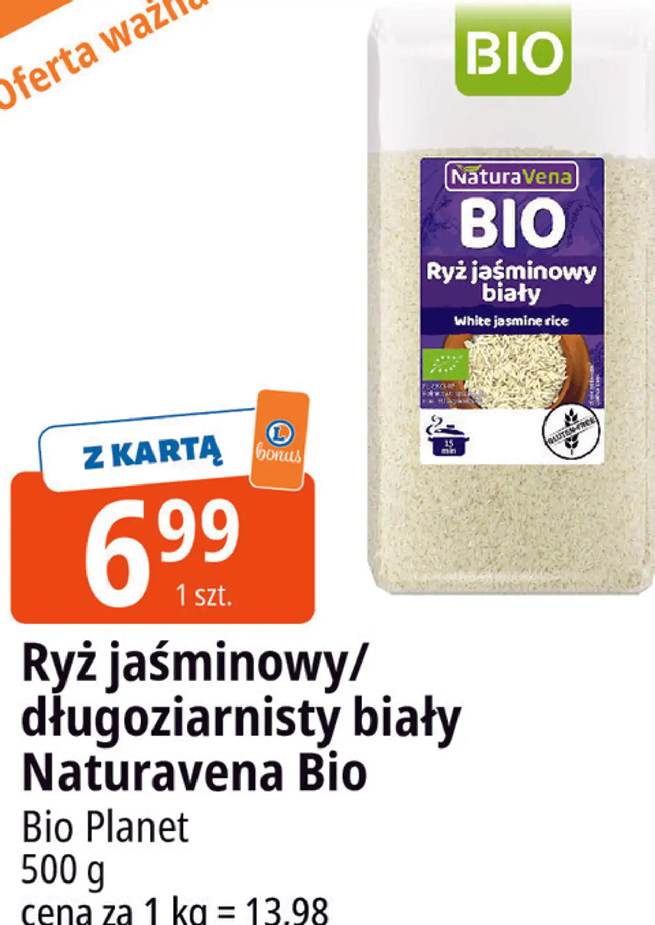 Ryż jaśminowy/długoziarnisty biały Naturavena Bio