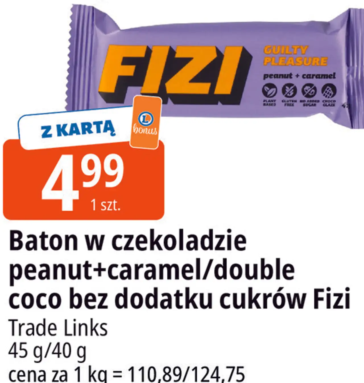 Baton w czekoladzie peanut+caramel/double coco bez dodatku cukrów Fizi Trade Links