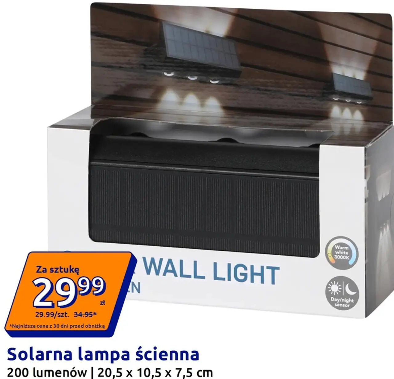 Solarna lampa ścienna 200 lumenów | 20,5 x 10,5 x 7,5 cm