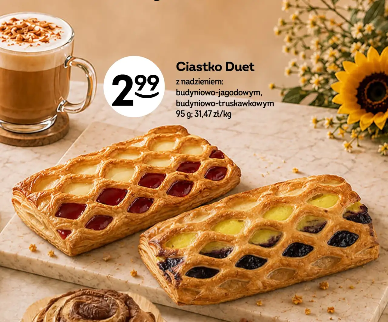 Ciastko Duet z nadzieniem budyniowo-jagodowym, budyniowo-truskawkowym