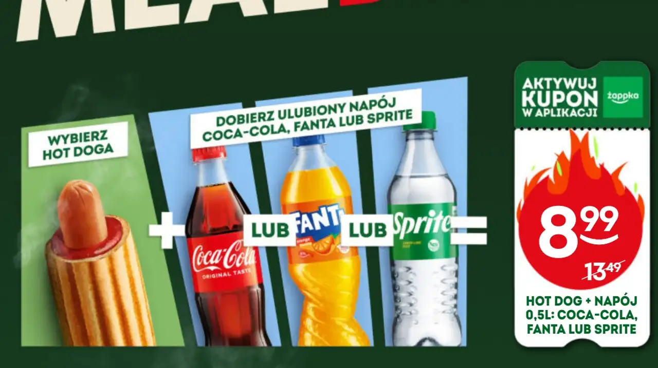 Zestaw Hot Dog + Napój 0,5 l: Coca-Cola, Fanta lub Sprite