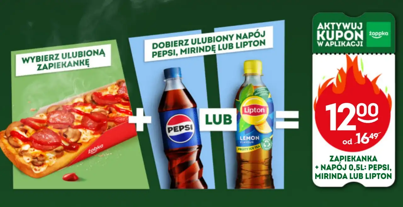 Zestaw Zapiekanka + Napój 0,5 l: Pepsi, Mirinda lub Lipton