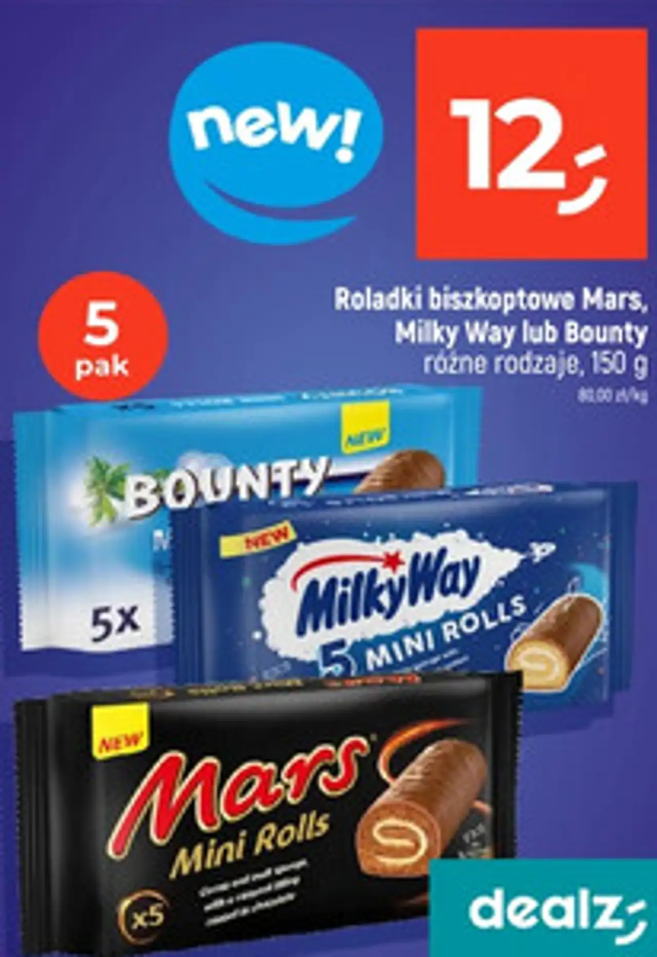 Roladki biszkoptowe Mars, Milky Way lub Bounty