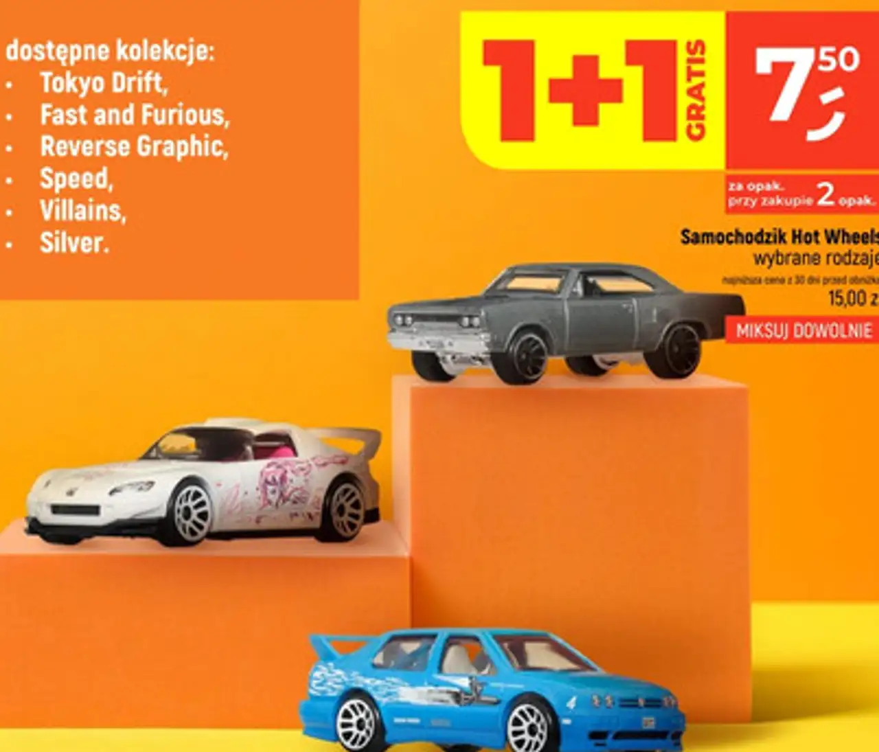 Samochodzik Hot Wheels wybrane rodzaje (Tokyo Drift, Fast and Furious, Reverse Graphic, Speed, Villains, Silver)