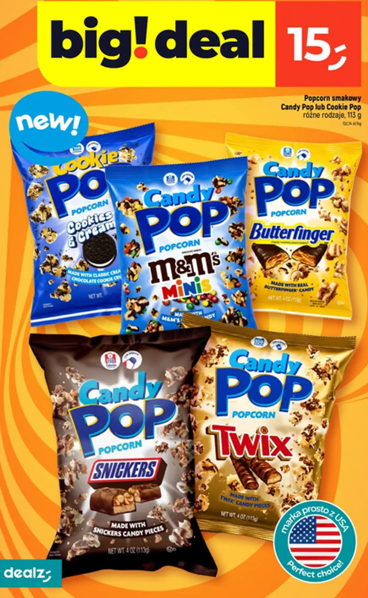 Popcorn smakowy Candy Pop lub Cookie Pop różne rodzaje, 113 g
