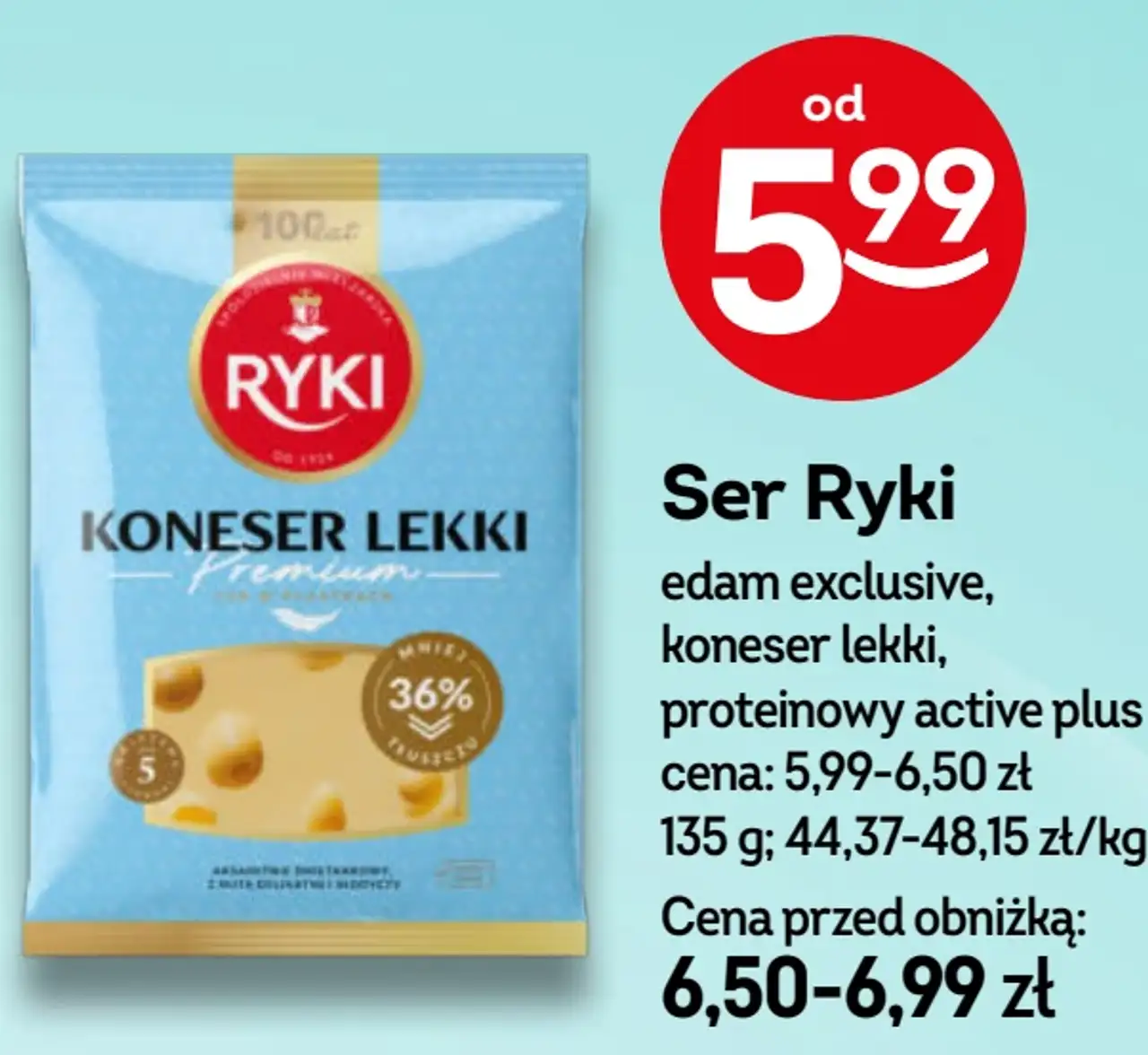 Ser Ryki edam exclusive, koneser lekki, proteinowy active plus