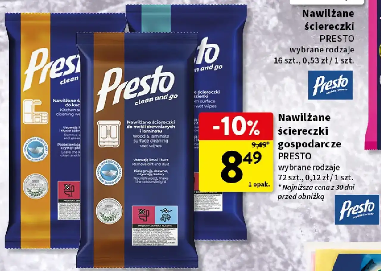 Nawilżane ściereczki gospodarcze PRESTO wybrane rodzaje 72 szt.