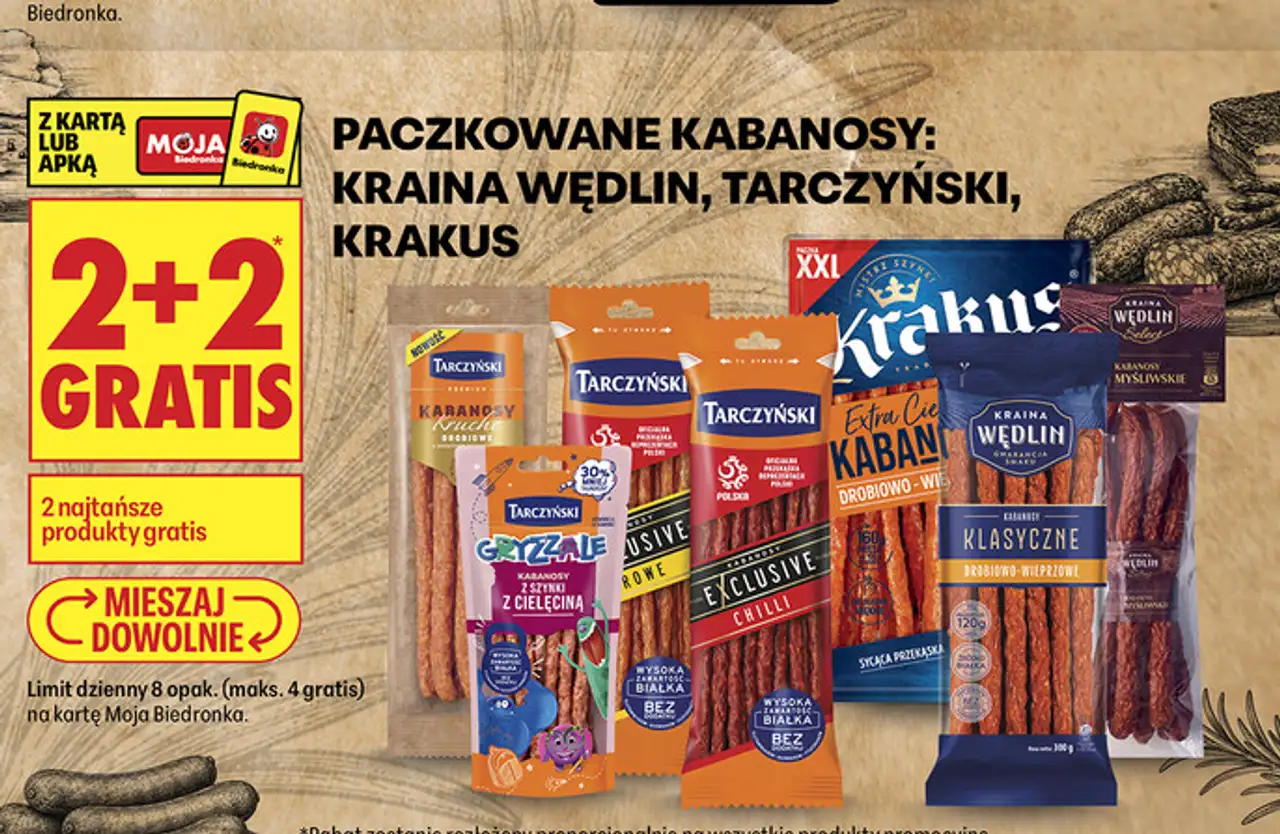 Paczkowane kabanosy: Kraina Wędlin, Tarczyński, Krakus