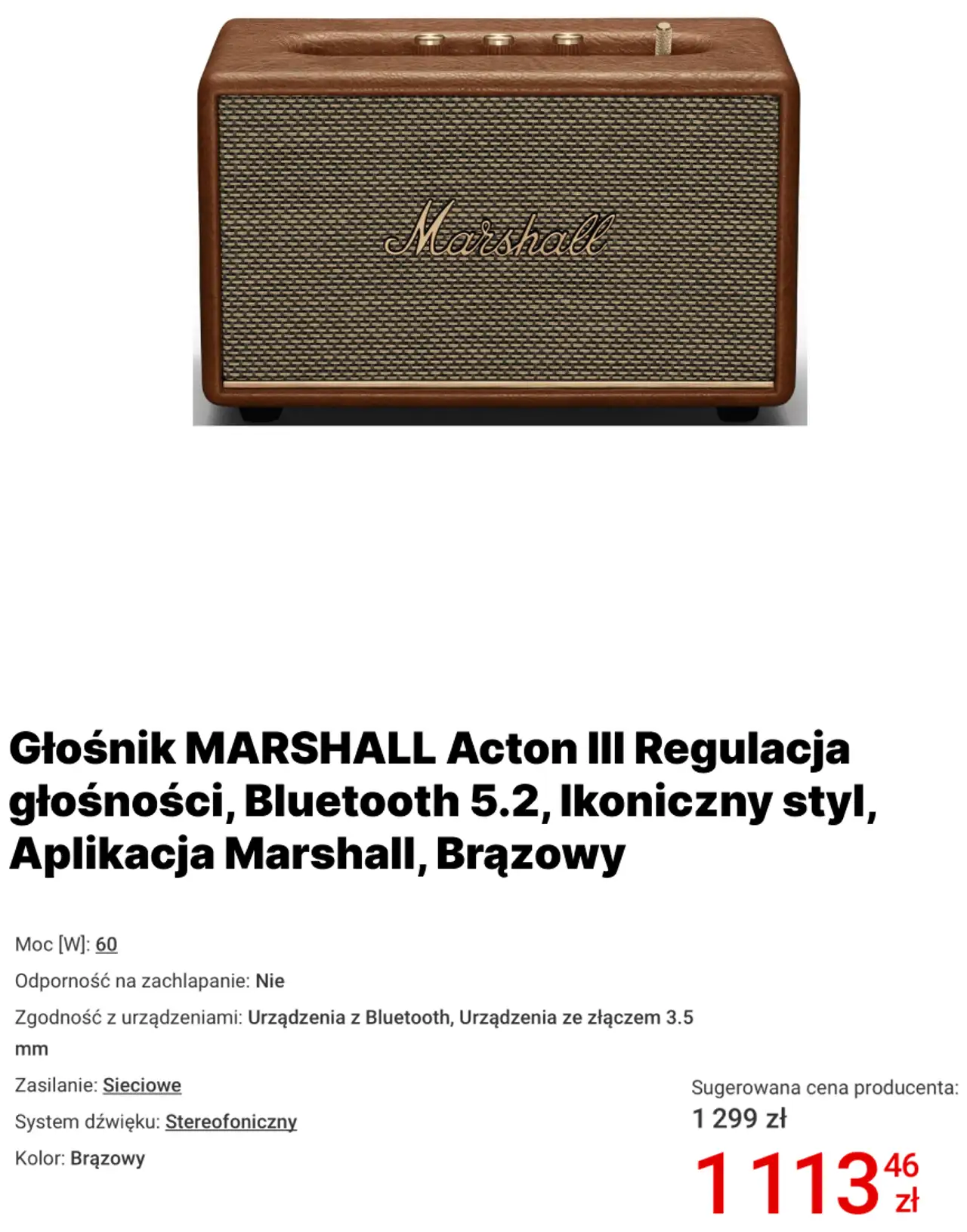 Głośnik MARSHALL Acton III Brązowy