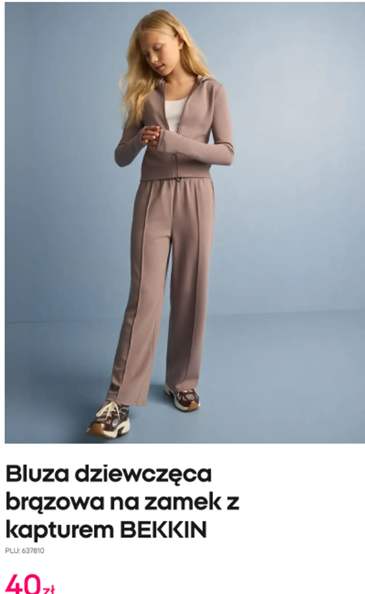 Bluza dziewczęca brązowa na zamek z kapturem BEKKIN