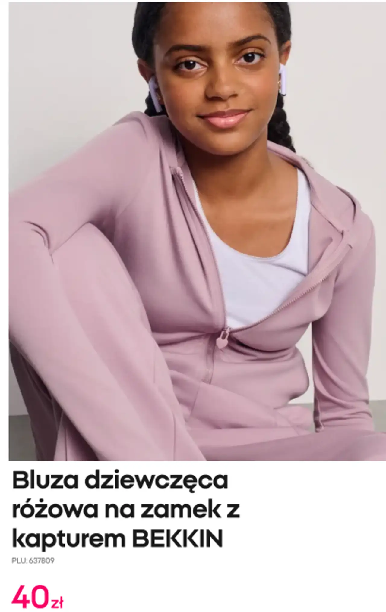 Bluza dziewczęca różowa na zamek z kapturem BEKKIN