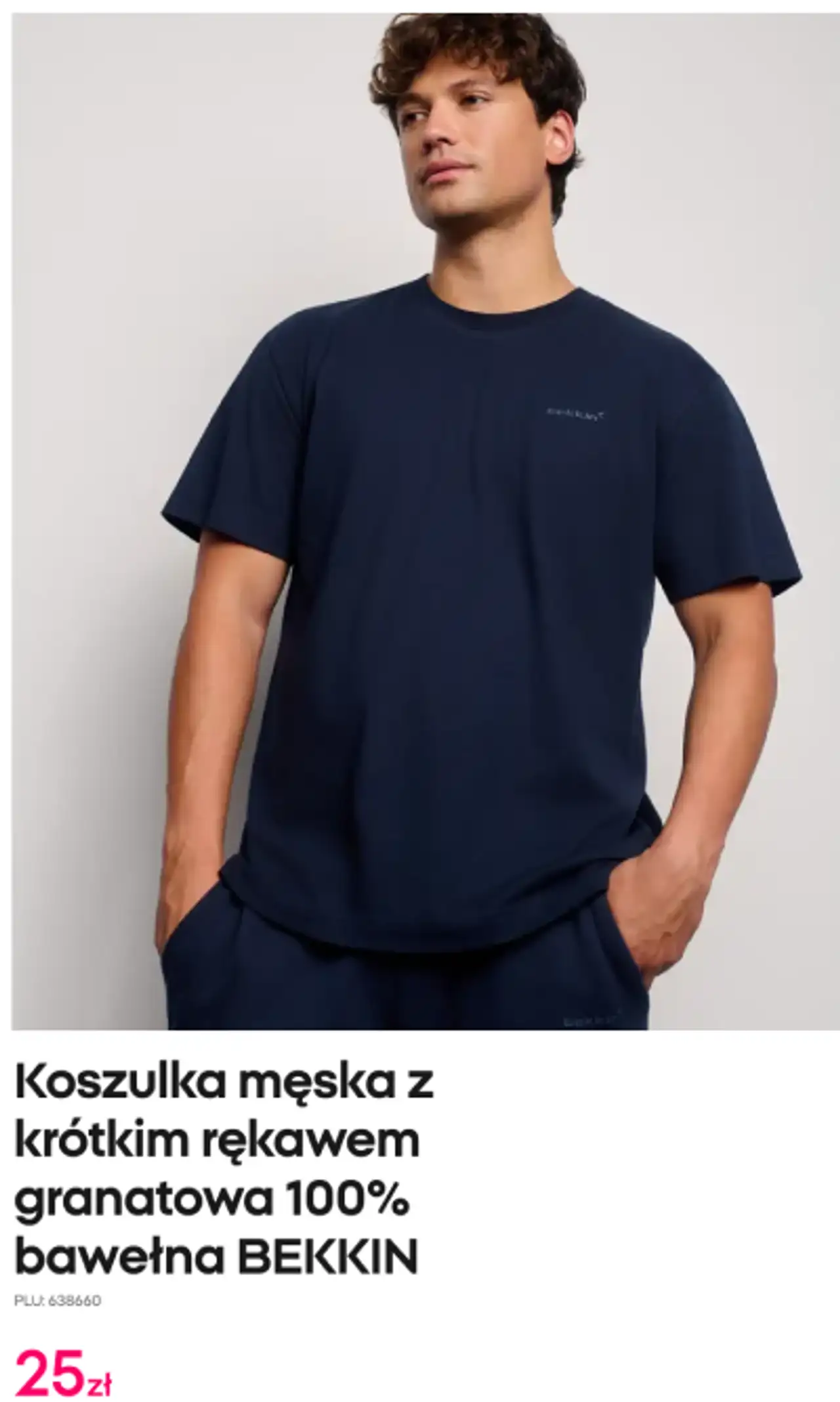 Koszulka męska z krótkim rękawem granatowa 100% bawełna BEKKIN