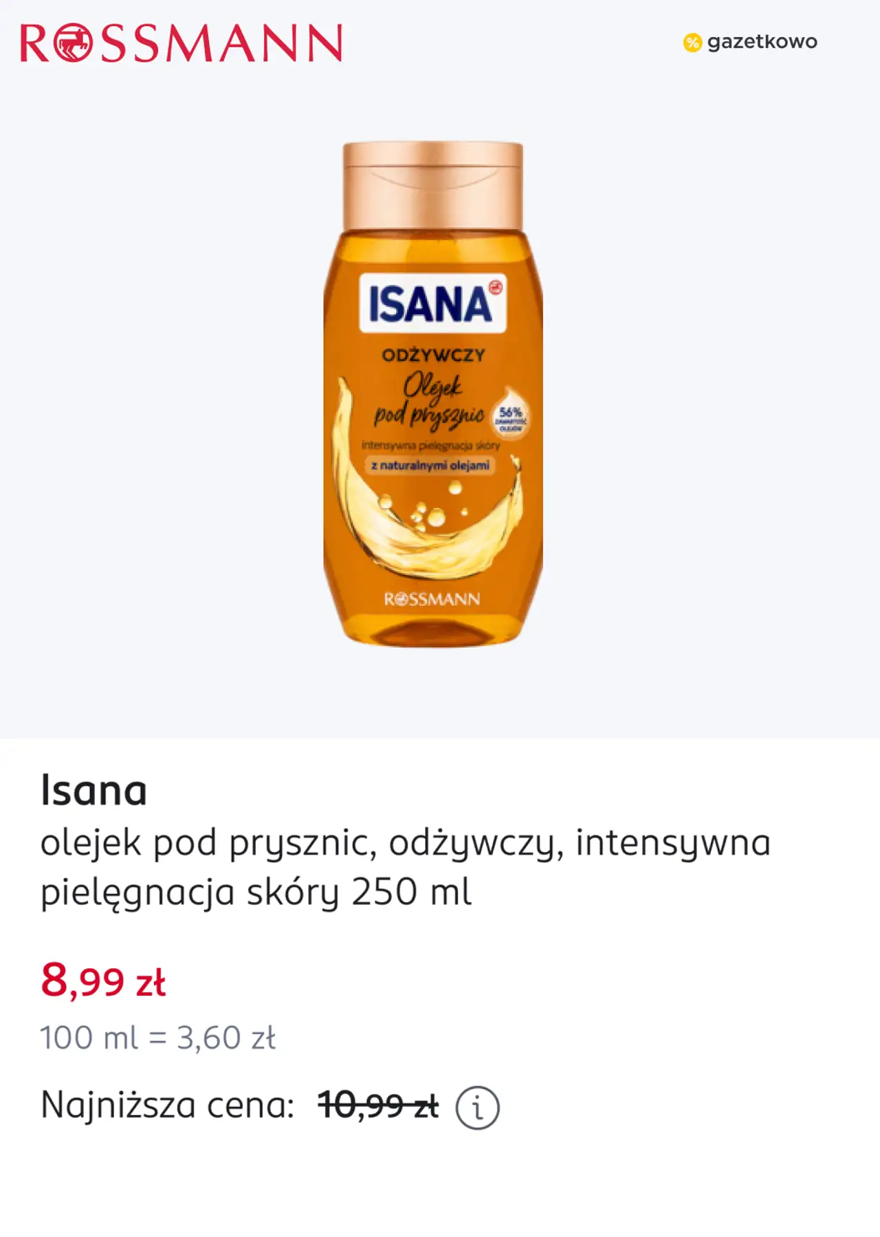 Isana olejek pod prysznic, odżywczy, intensywna pielęgnacja skóry 250 ml