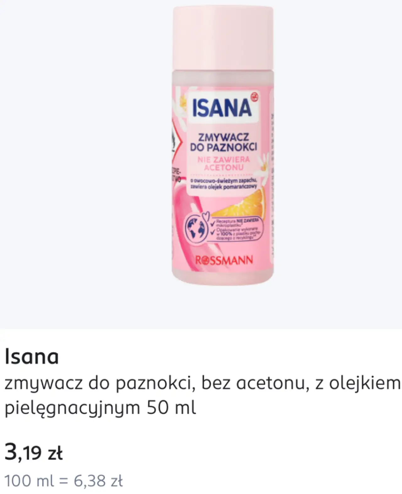 Isana zmywacz do paznokci, bez acetonu, z olejkiem pielęgnacyjnym 50 ml